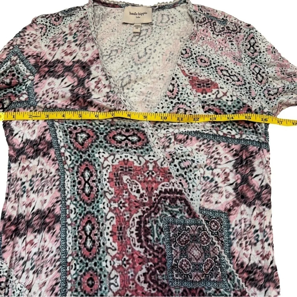 Haute Hippie Tribe Malia Printed Knit Surplice Top Summer Tapestry Size XS NEW - Picture 12 of 16